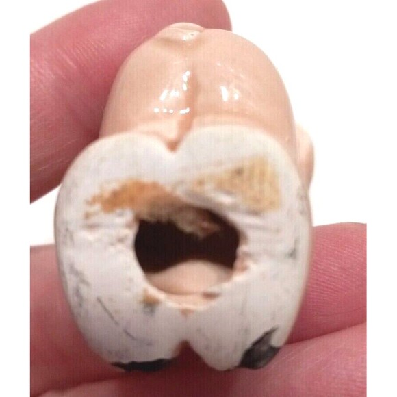 Porcelain Pink Pig Figurine 2 Inch Vintage Collectible Big Eyes One Ear Up Happy - Picture 7 of 10